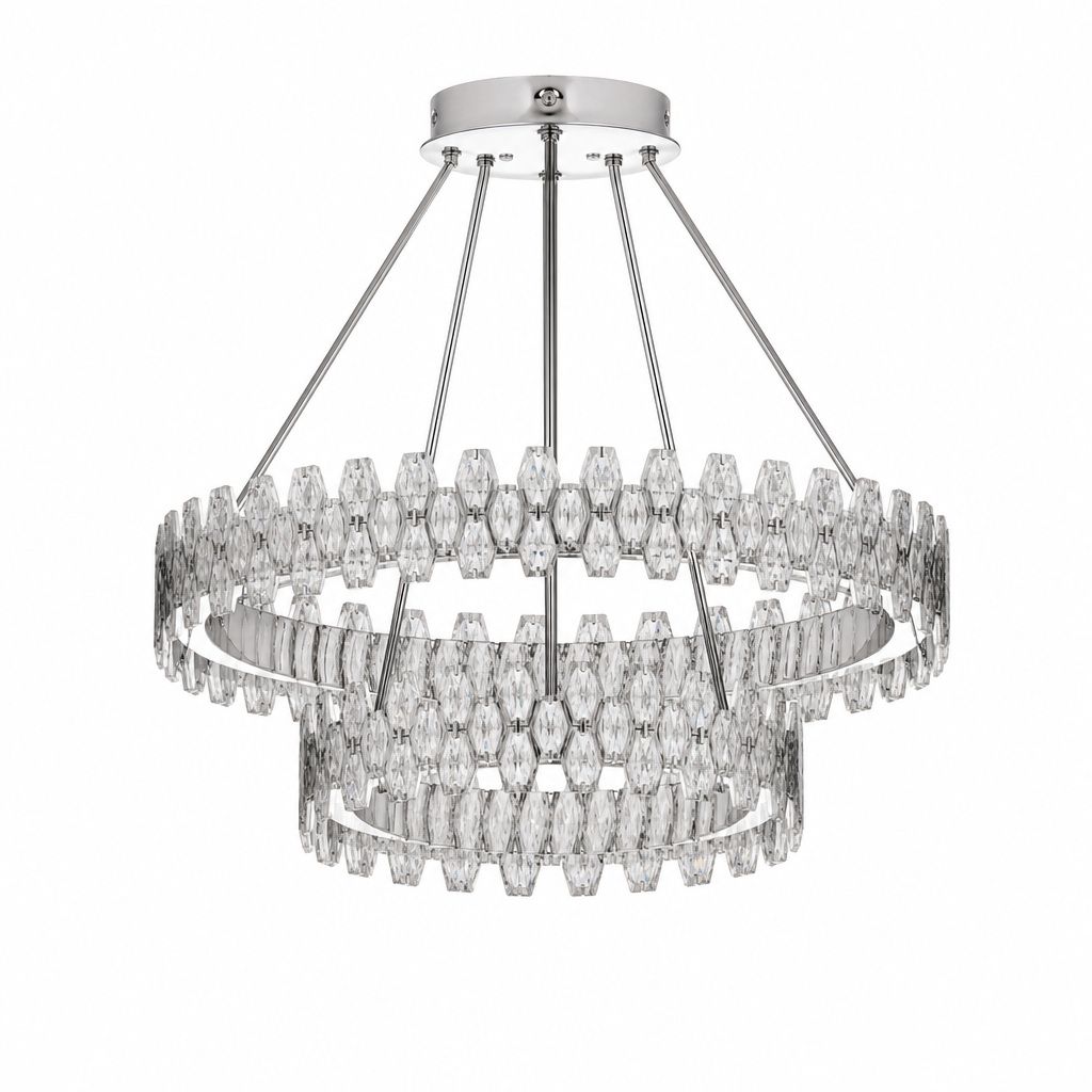 lampadario led a sospensione universo 3 color a81-3c 52w con doppio anello cristallo - dettaglio 2