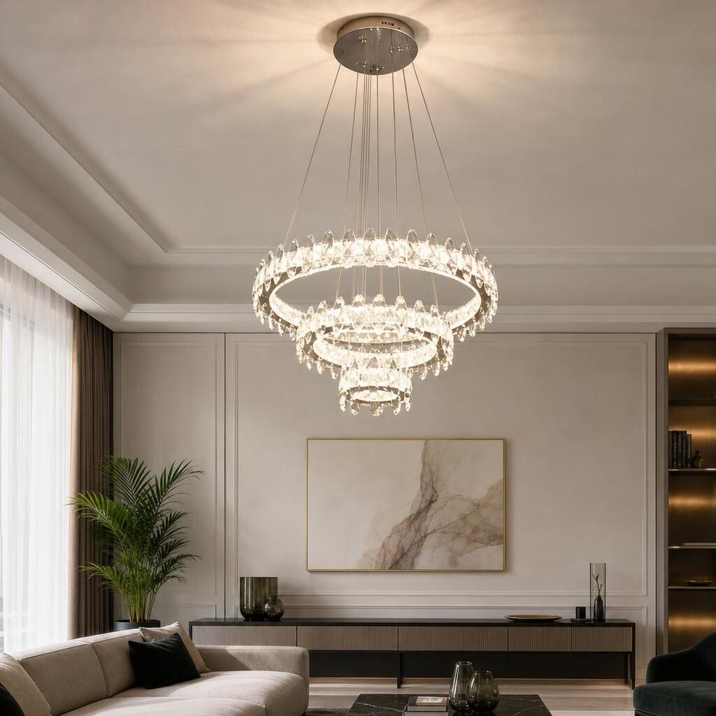 lampadario a sospensione universo a82-3c led 74w con tre anelli in cristallo - dettaglio 3