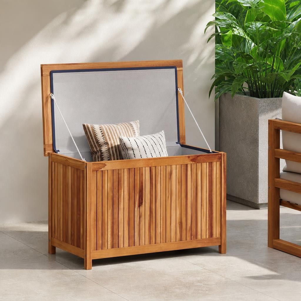 Baule da Giardino 90x50x58 cm in Legno Massello di Teak