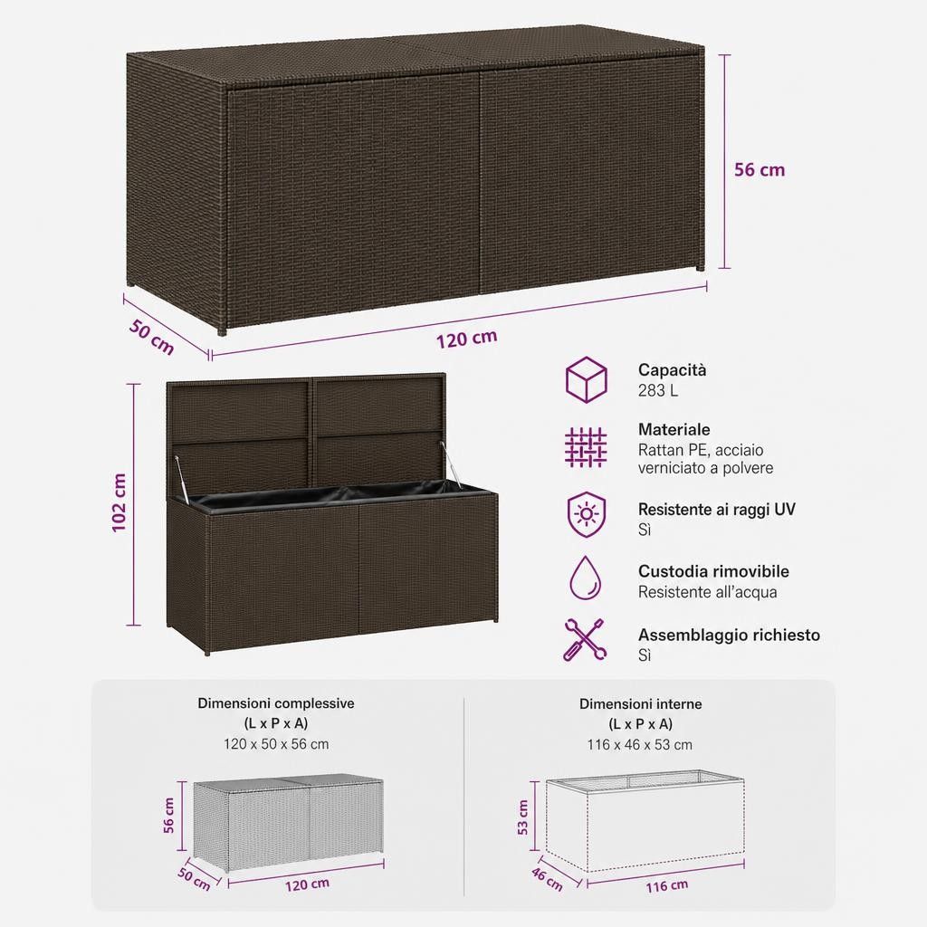 Contenitore da Giardino Marrone 283L in Polyrattan