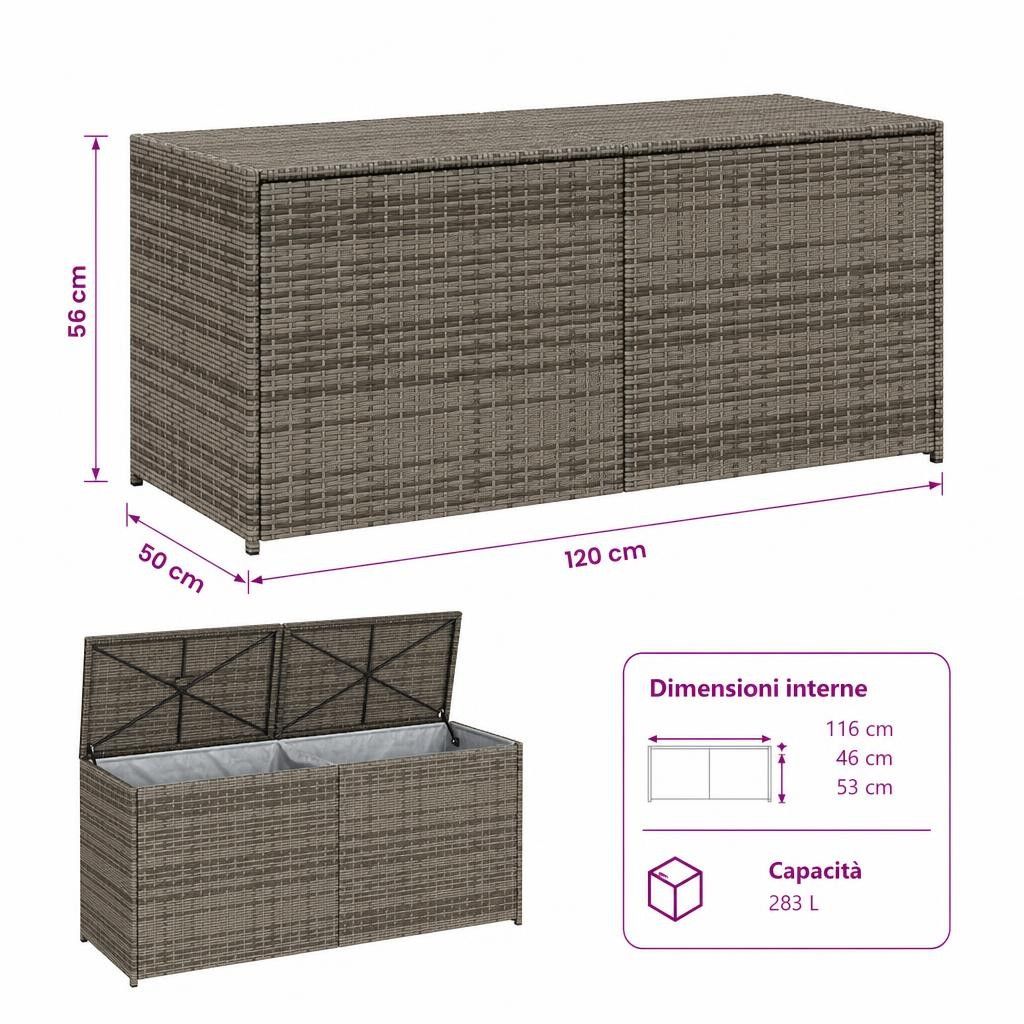 Contenitore da Giardino Grigio 283L in Polyrattan