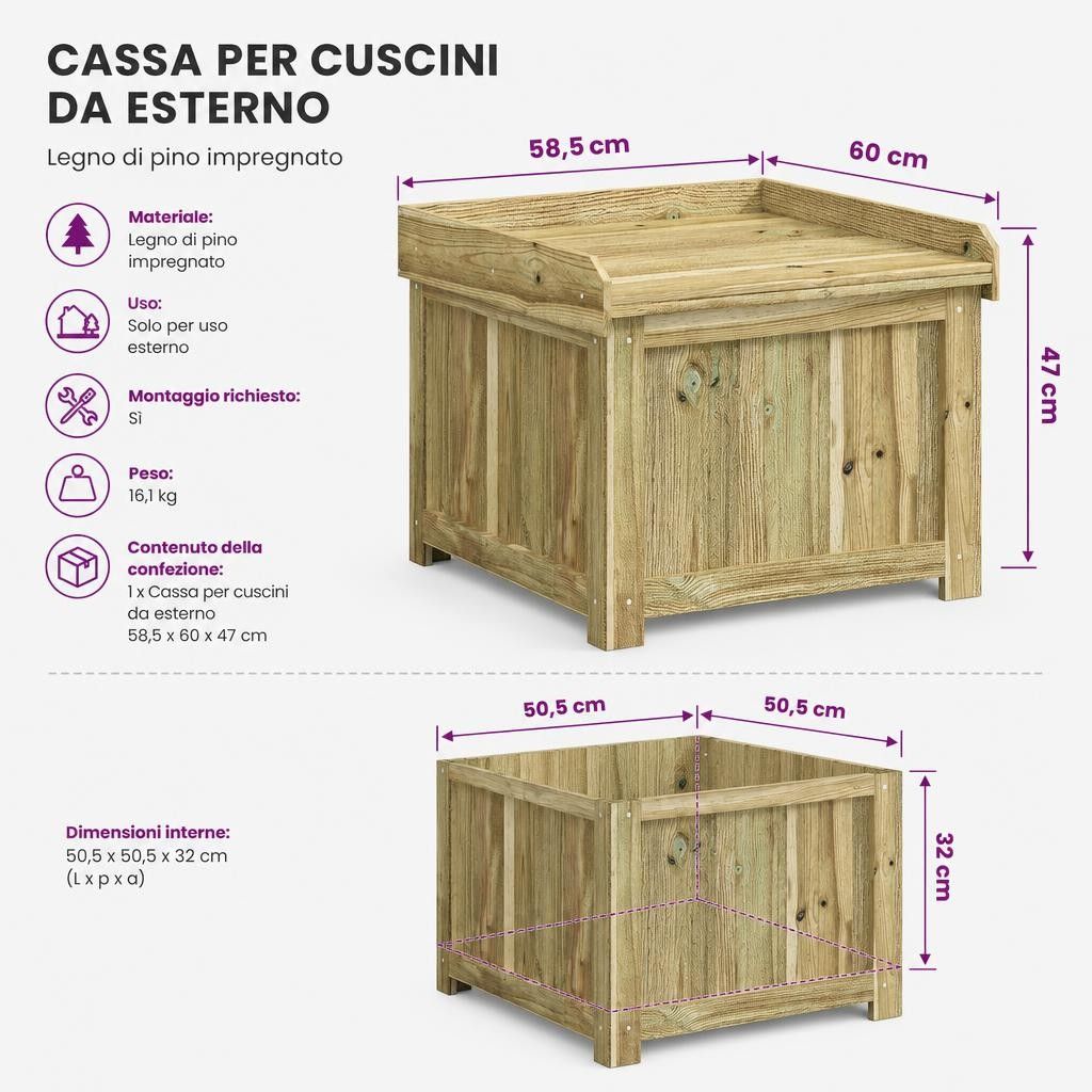 Cassa per cuscini da esterno Legno di Pino Impregnato