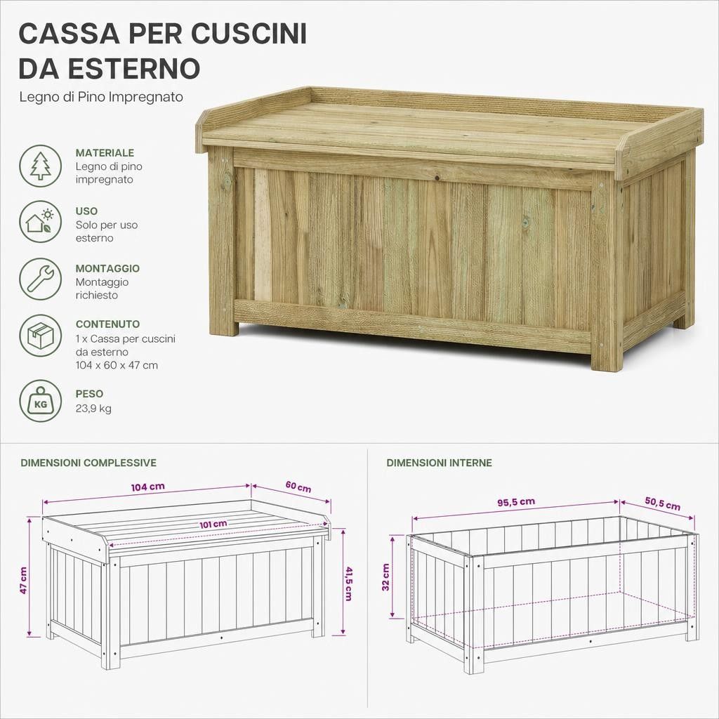 Cassa per cuscini da esterno Legno di Pino Impregnato