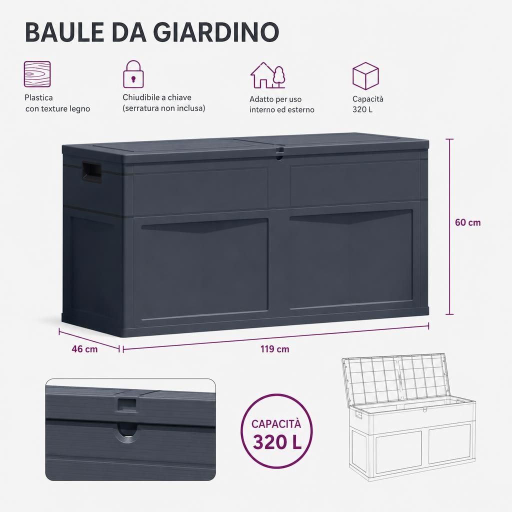Baule da Giardino 320 L Nero