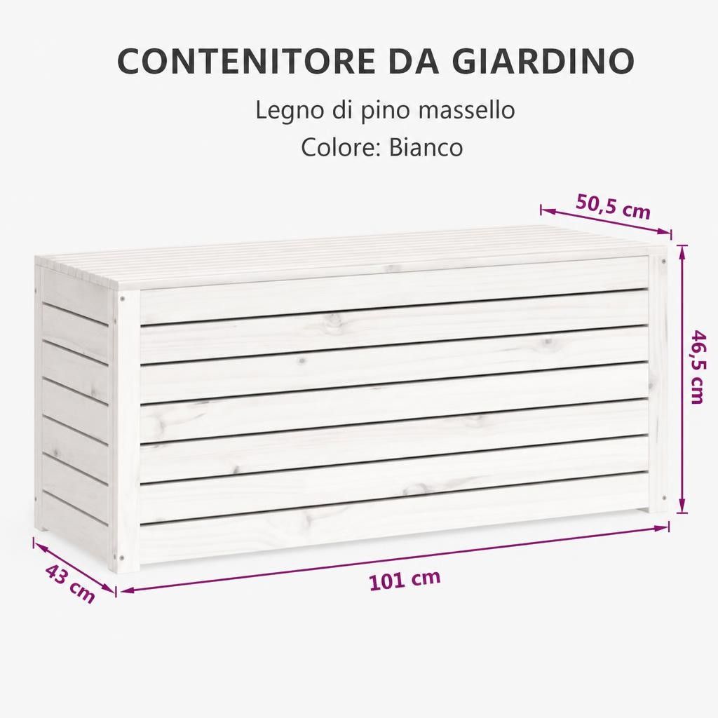 Contenitore Giardino Bianco 101x50,5x46,5cm Legno Massello Pino